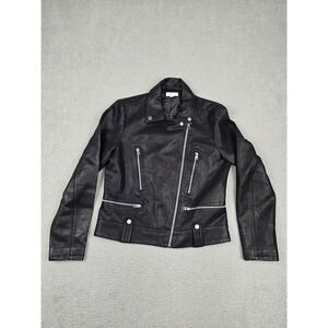 Topshop Jacket Womens 8 Black Faux Leather Biker Moto Zip Pockets Studded